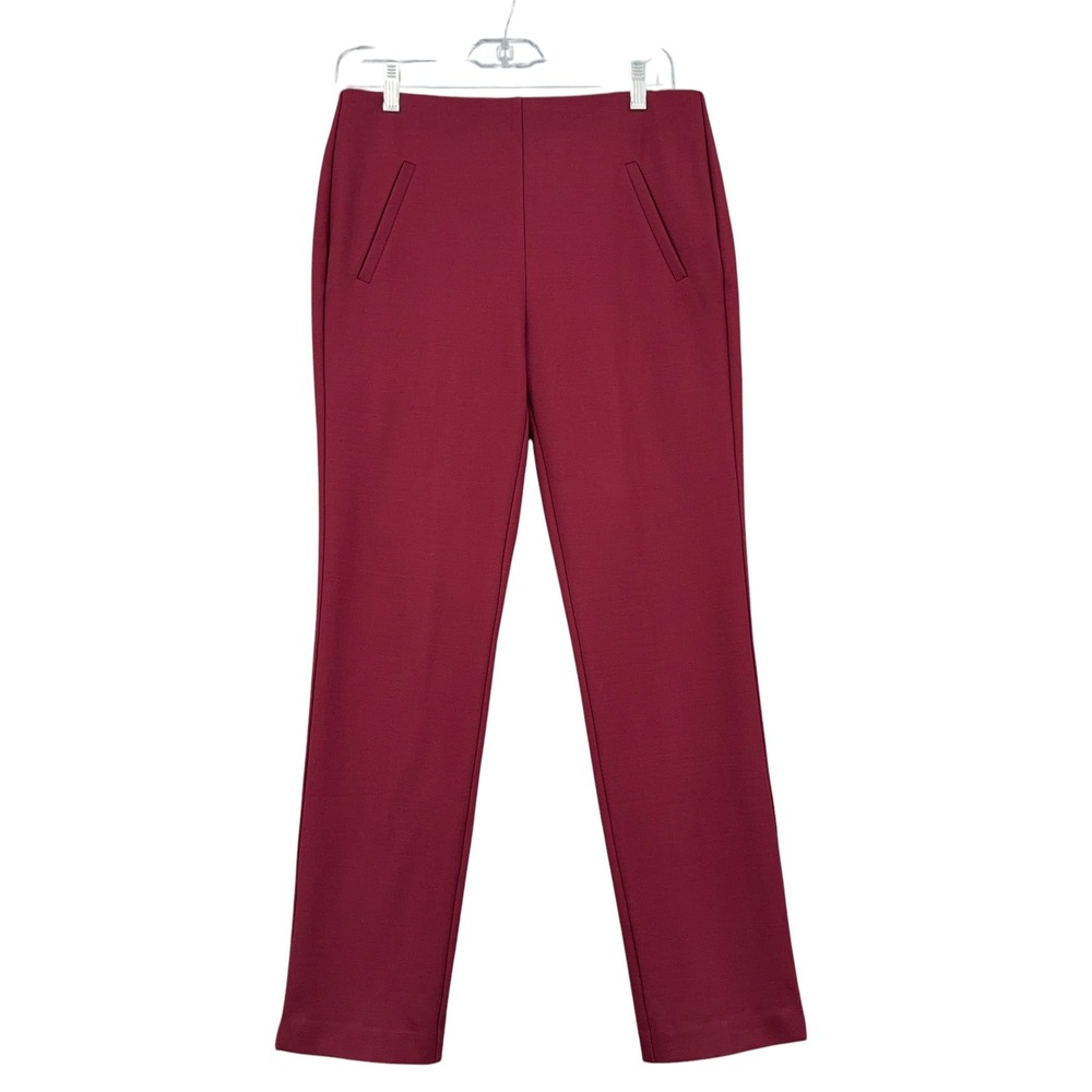 Chicos Slim Leg Pull On Pants Burgundy Red Size 4 High Rise Stretch Trousers
